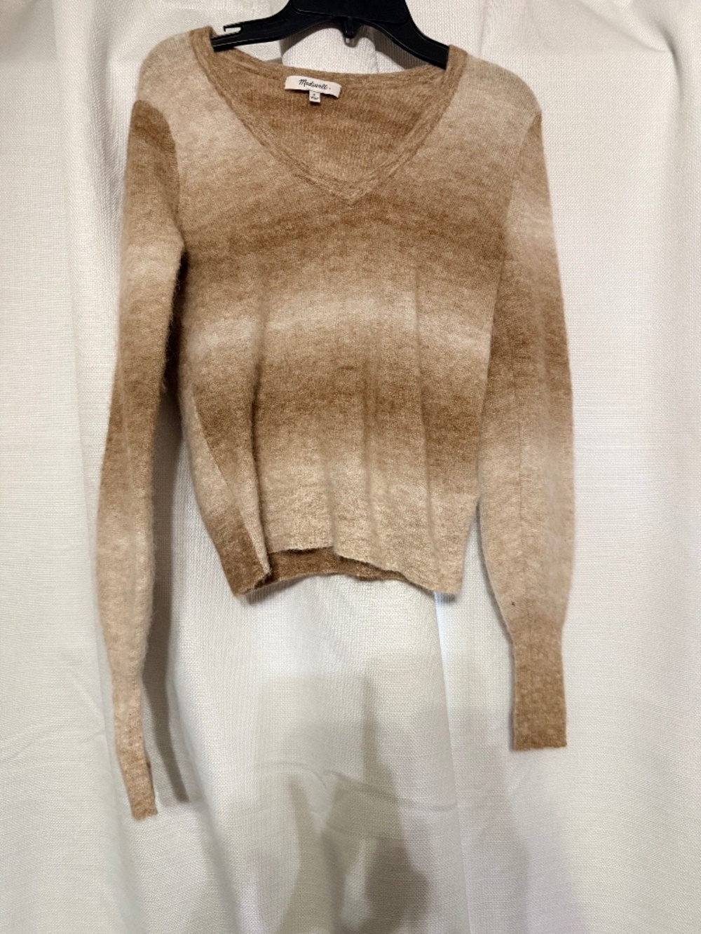 Madewell Beige Ombre Fuzzy Knit V-Neck Sweater | Size Small